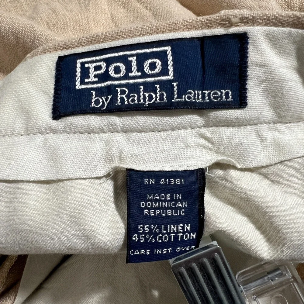 Vintage Polo Ralph Lauren Linen Pants Mens 35x32 (33x29) Pleated Beige VTG Chino